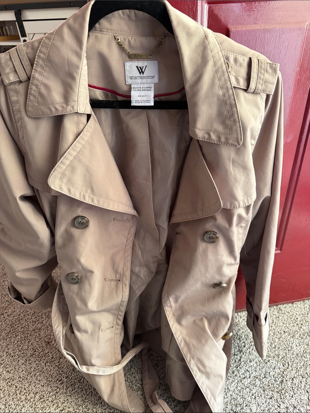 Worthington Beige Double-Breasted Trench Coat with Belt
